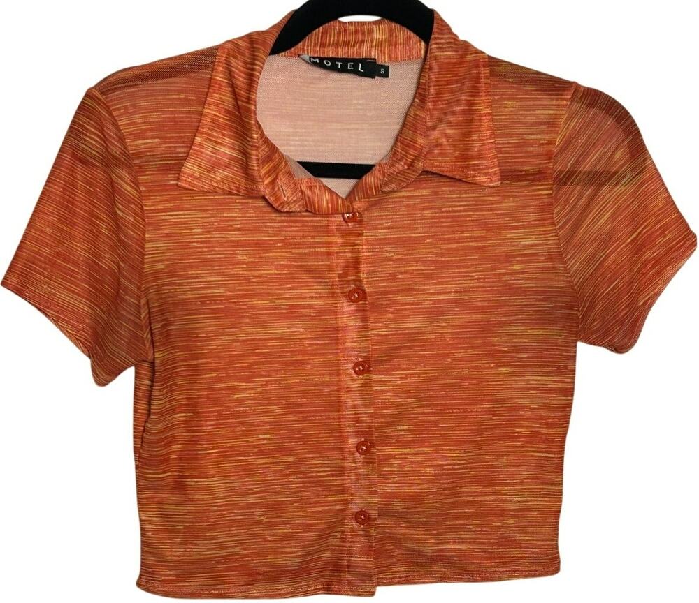 VTG Y2K Motel Rocks Orange Mesh Graphic Crop Top Fairy Grunge Goth Indie Small